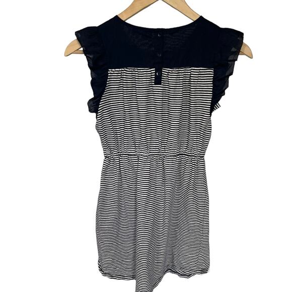 Girls L 10 GAP Kids Navy Blue White Ruffle Flutter Sleeve Stripe Summer Dress - Picture 3 of 5